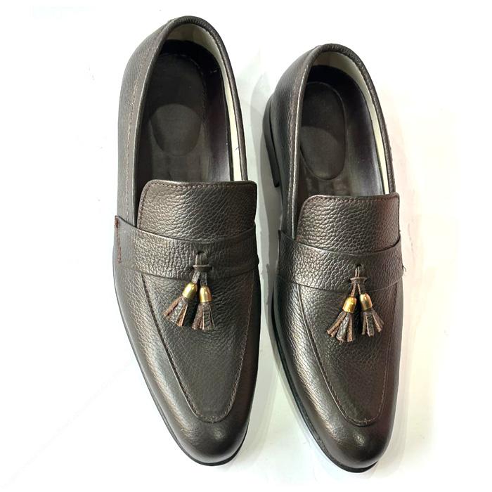 Men’s Dotted Leather Tassel Loafers with Leather Sole - Image 3