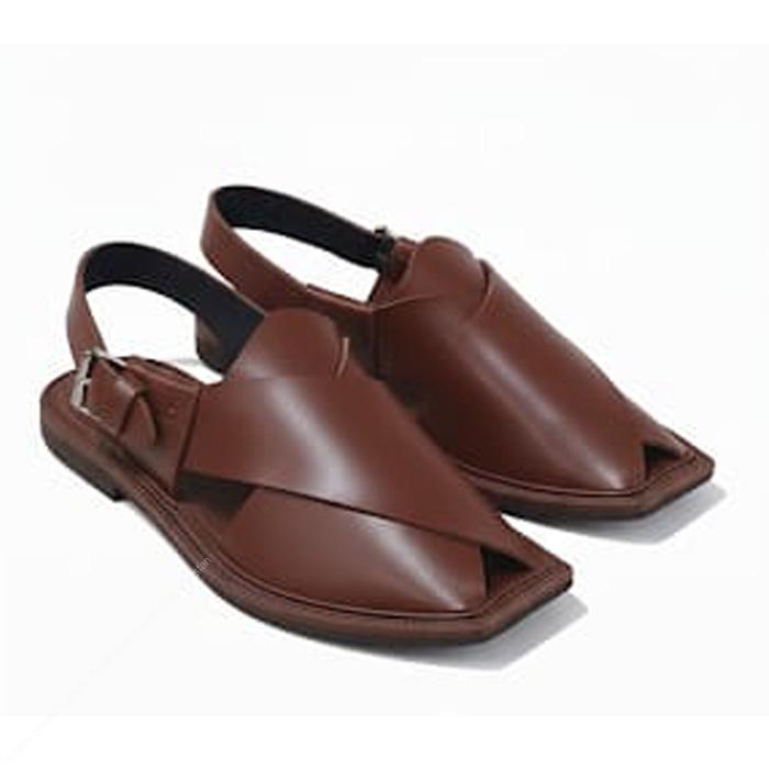Handmade T-Strap Charsadda Chappal in Classic Black & Brown Leather - Image 2
