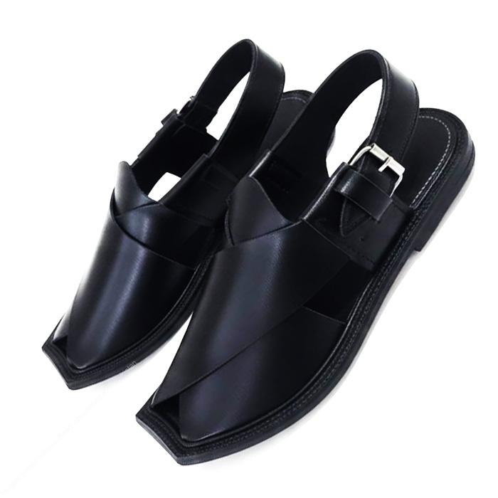 Handmade T-Strap Charsadda Chappal in Classic Black & Brown Leather - Image 5