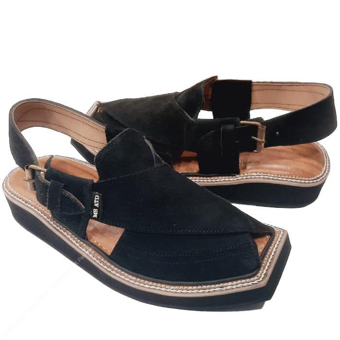 Handmade Premium Black Suede Kaptaan Chappal for Men - Image 2