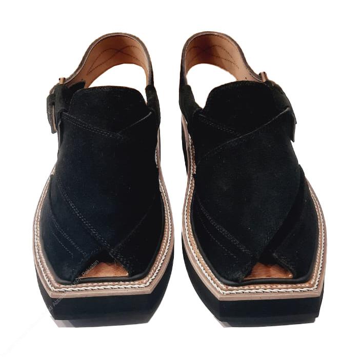 Handmade Premium Black Suede Kaptaan Chappal for Men - Image 3