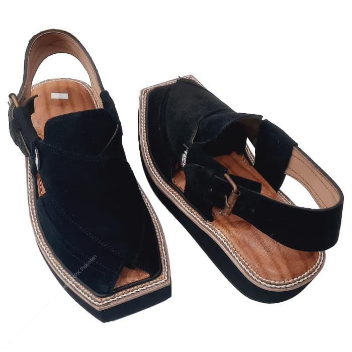 Handmade Premium Black Suede Kaptaan Chappal for Men - Image 4