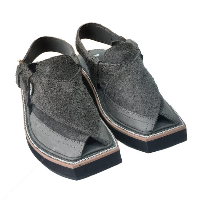 Handmade Grey Suede Kaptaan Chappal – MughalShoes.com Exclusive - Image 3