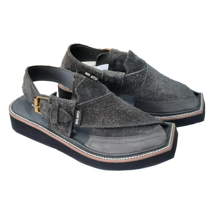 Handmade Grey Suede Kaptaan Chappal – MughalShoes.com Exclusive - Image 4