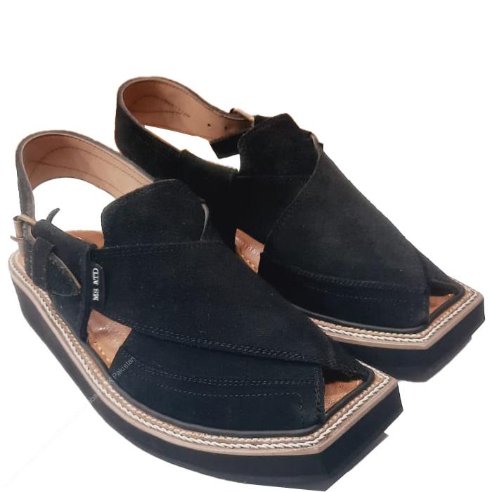 Handmade Premium Black Suede Kaptaan Chappal for Men