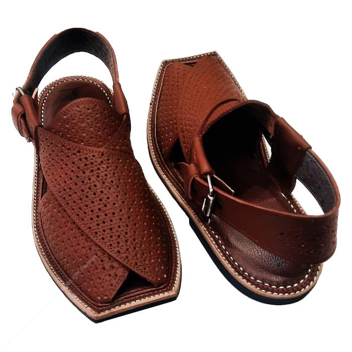 Premium Mate Brown Jali Wala Charsadda Chappal for Men – Handmade Genuine Leather - Image 3