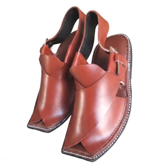 Handmade Maroon Brown Cut-Upper Peshawari Chappal with Rubber Sole