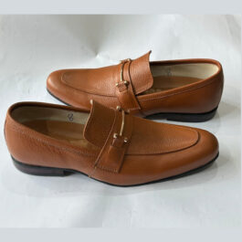 Royal Tan Genuine Leather Loafers – Premium Formal Footwear with Flexible Rubber Sole