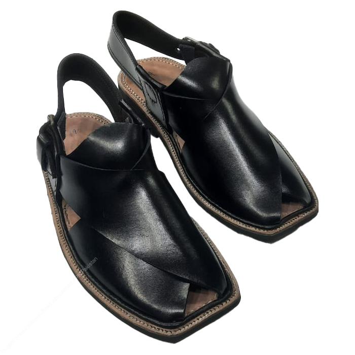 Classic Black Charsadda Kheri Chappal – Hand-Stitched Round Toe Design - Image 2