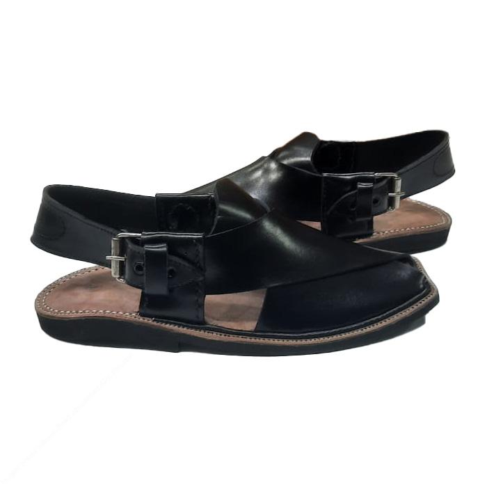 Classic Black Charsadda Kheri Chappal – Hand-Stitched Round Toe Design - Image 4