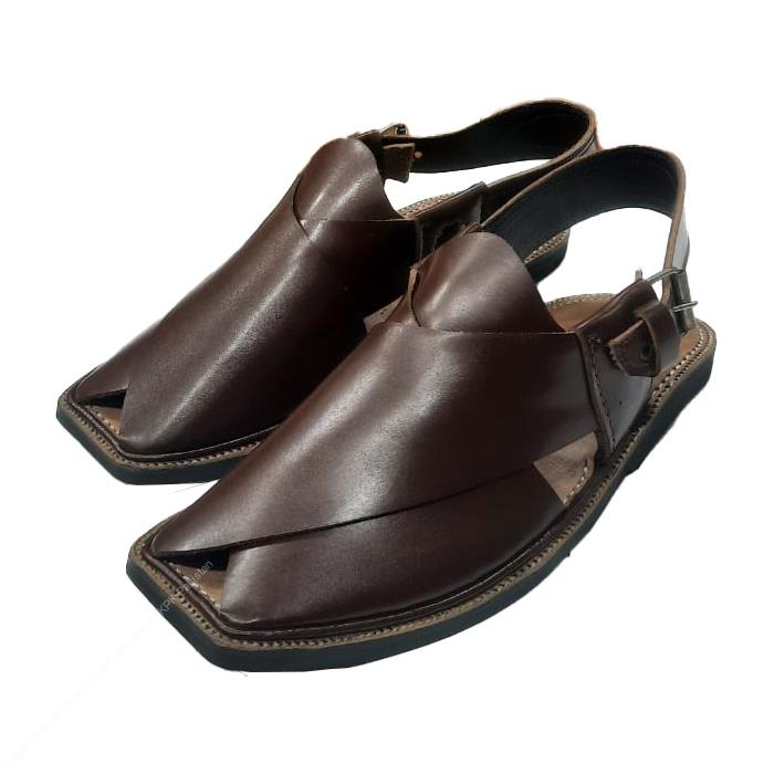 Classic Brown Charsadda Kheri Chappal – Hand-Stitched Round Shape Design - Image 2
