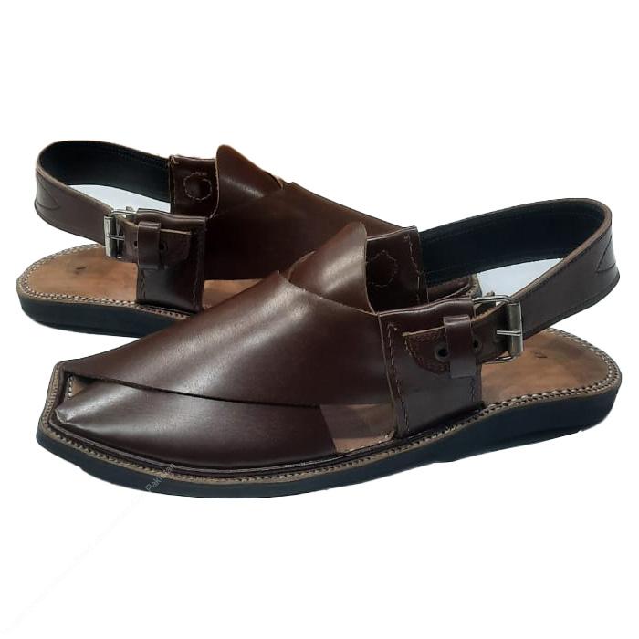 Classic Brown Charsadda Kheri Chappal – Hand-Stitched Round Shape Design - Image 3