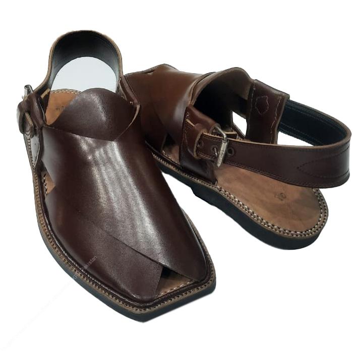Classic Brown Charsadda Kheri Chappal – Hand-Stitched Round Shape Design - Image 4