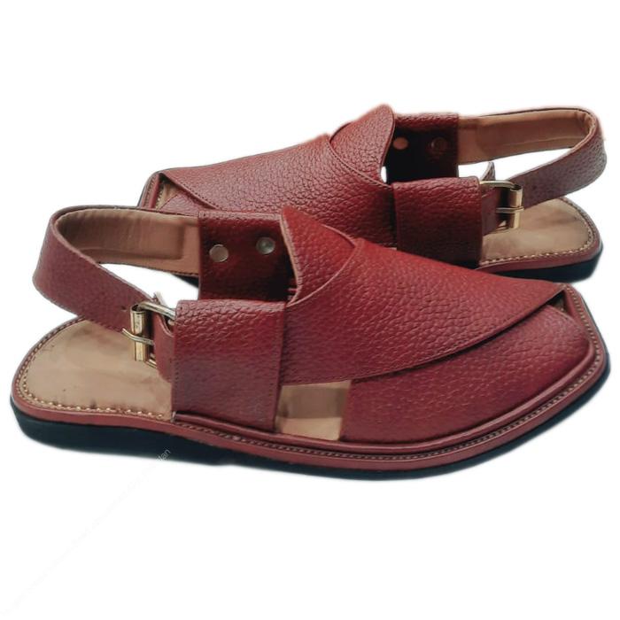 Handmade Peshawar Zalmi Chappal in Mustard Brown Dotted Leather - Image 3