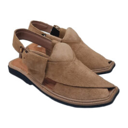 Royal Brown Suede Smart Zalmi Round Shape Peshawari Chappal for Men – Premium Genuine Leather | MughalShoes.com