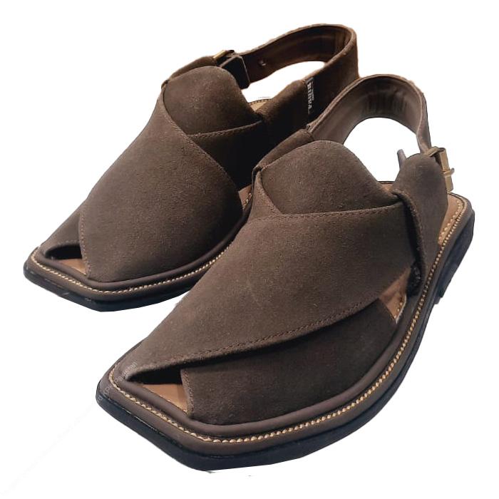 Suede Saplay - Brown Smart Zalmi Round Shape Peshawari Chappal for Men – Premium Genuine Leather | MughalShoes.com - Image 3