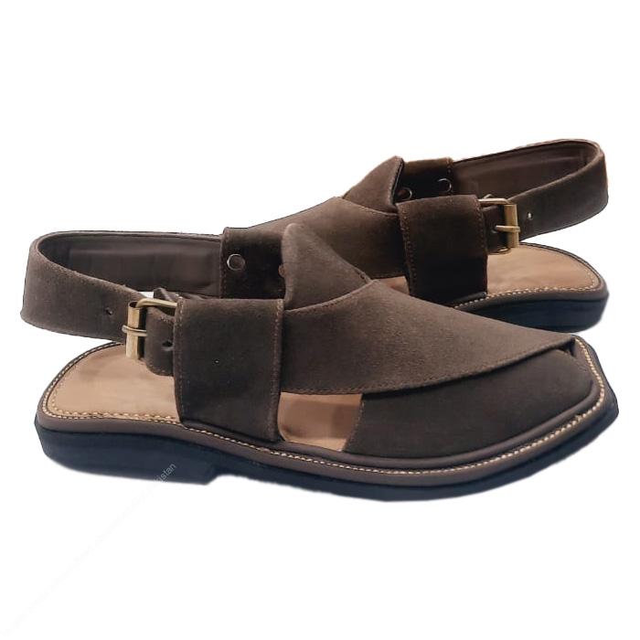 Suede Saplay - Brown Smart Zalmi Round Shape Peshawari Chappal for Men – Premium Genuine Leather | MughalShoes.com - Image 4