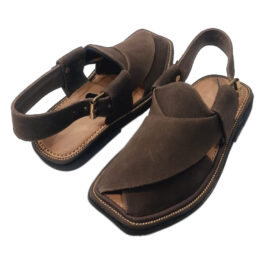 Suede Saplay – Brown Smart Zalmi Round Shape Peshawari Chappal for Men – Premium Genuine Leather | MughalShoes.com