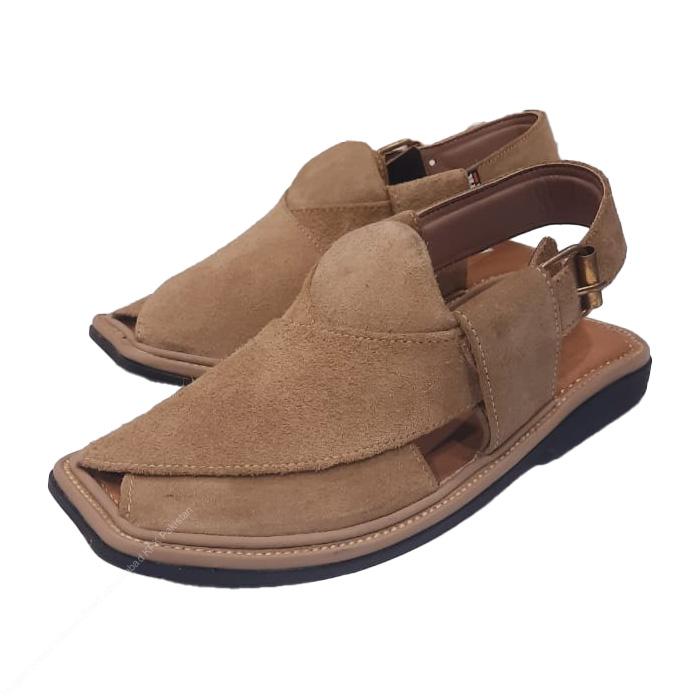 Royal Brown Suede Smart Zalmi Round Shape Peshawari Chappal for Men – Premium Genuine Leather | MughalShoes.com - Image 2
