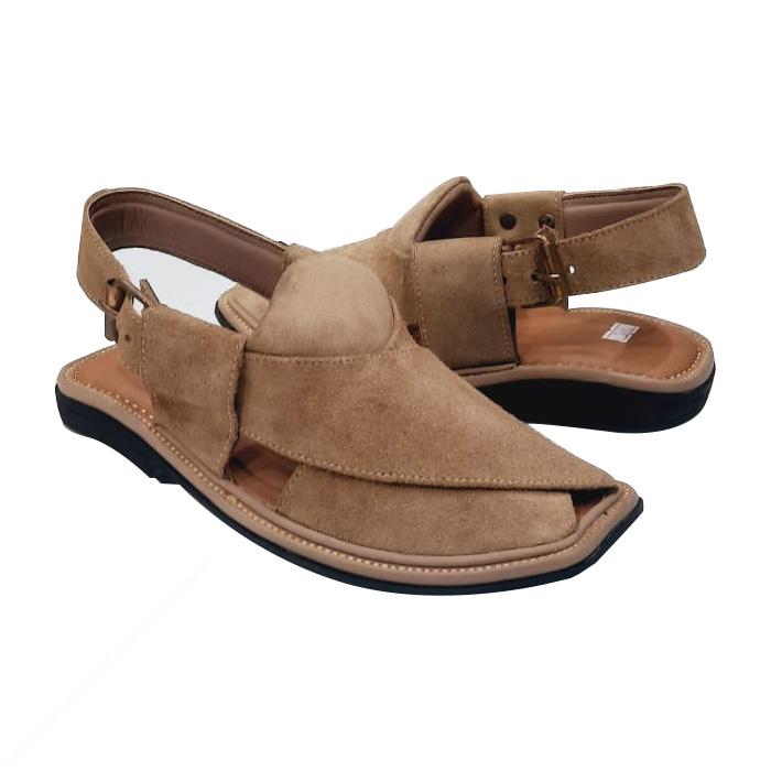 Royal Brown Suede Smart Zalmi Round Shape Peshawari Chappal for Men – Premium Genuine Leather | MughalShoes.com - Image 3