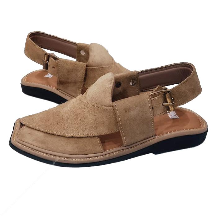 Royal Brown Suede Smart Zalmi Round Shape Peshawari Chappal for Men – Premium Genuine Leather | MughalShoes.com - Image 4