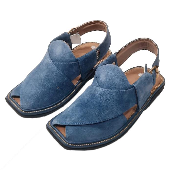 Blue Suede Smart Zalmi Round Shape Peshawari Chappal for Men – Premium Genuine Leather | MughalShoes.com - Image 3