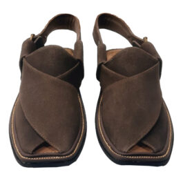 Suede Saplay – Brown Smart Zalmi Round Shape Peshawari Chappal for Men – Premium Genuine Leather | MughalShoes.com