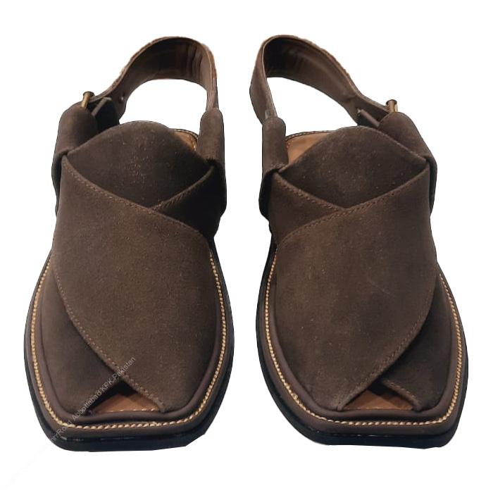 Suede Saplay - Brown Smart Zalmi Round Shape Peshawari Chappal for Men – Premium Genuine Leather | MughalShoes.com - Image 2