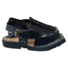 Premium Black Peshawari Chappal with Vibram Sole | MughalShoes.com