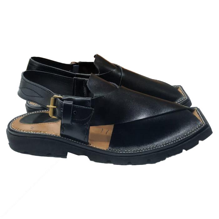 Premium Black Peshawari Chappal with Vibram Sole | MughalShoes.com - Image 2