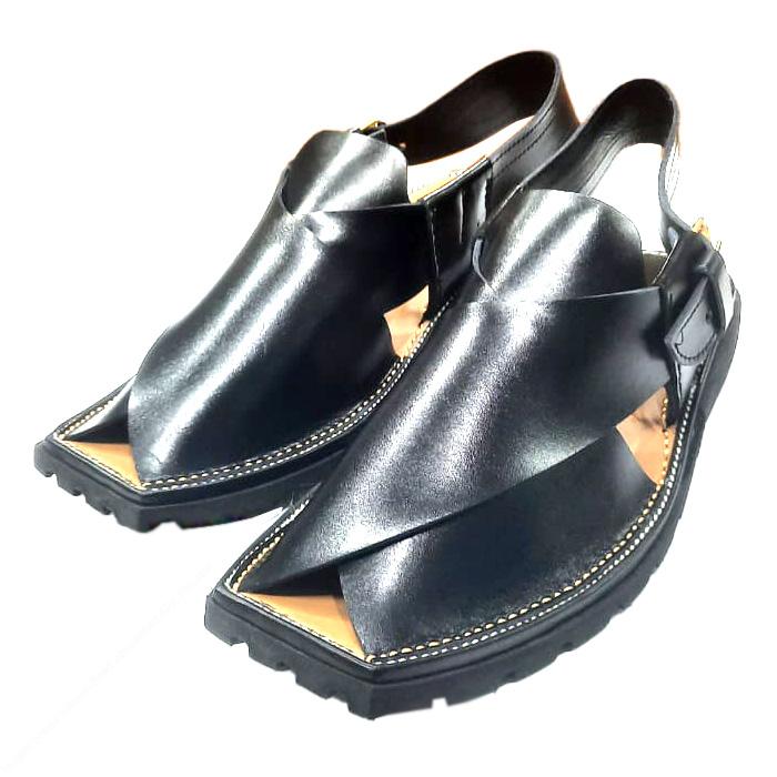Premium Black Peshawari Chappal with Vibram Sole | MughalShoes.com - Image 3