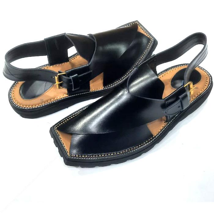 Premium Black Peshawari Chappal with Vibram Sole | MughalShoes.com - Image 4