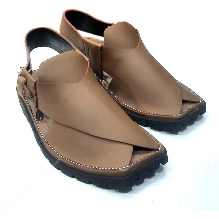 Premium Beige Brown Peshawari Chappal with Vibram Sole | MughalShoes.com - Image 3