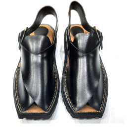 Premium Black Peshawari Chappal with Vibram Sole | MughalShoes.com