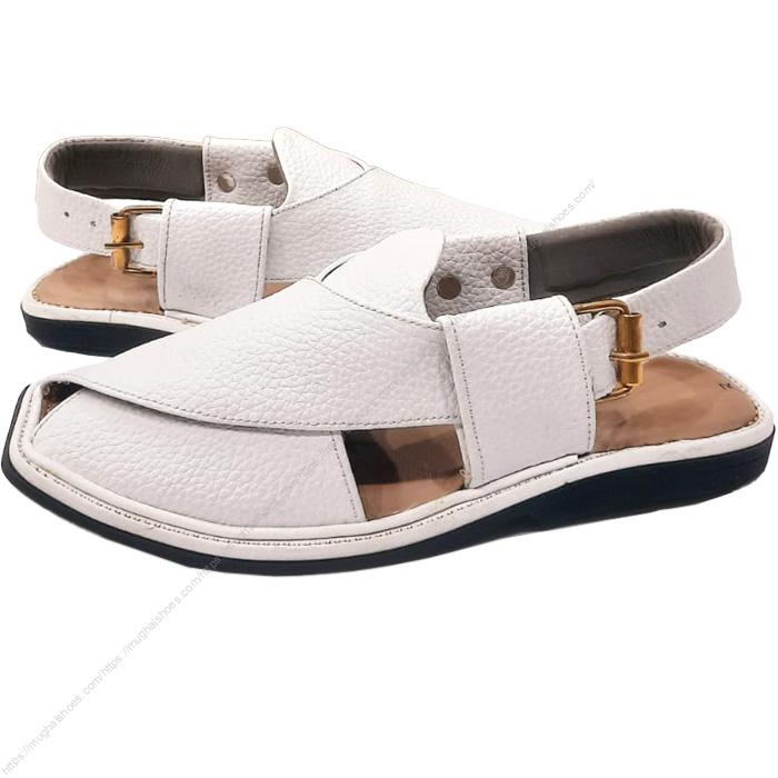 Smart Zalmi White Dotted Peshawari Chappal for Men – Handmade Genuine Leather - Image 4