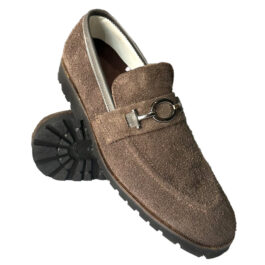 Handmade men’s formal loafers crafted from premium suede-finish leather with elegant metal detailing.