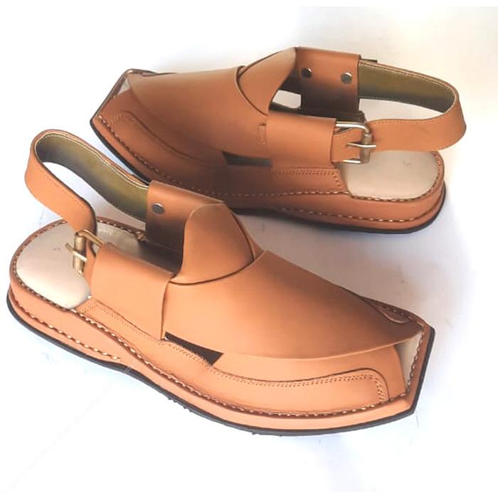 Zalmi Junior Kids Peshawari Chappal – Mustard & Grey Leather Edition - Image 3