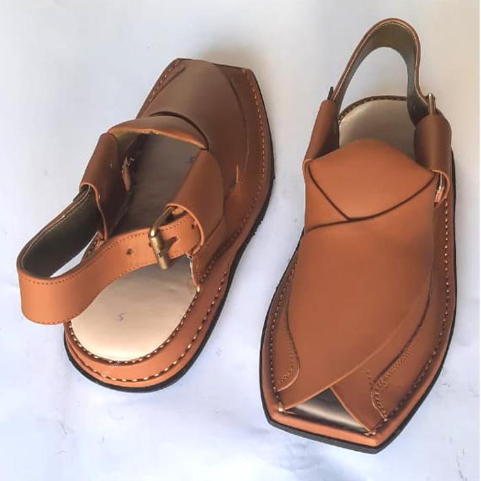 Zalmi Junior Kids Peshawari Chappal – Mustard & Grey Leather Edition - Image 4