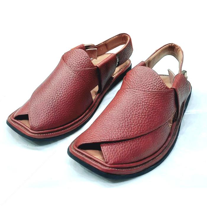 Smart Zalmi Chappal – Mustard Brown Dotted Pure Leather | Handmade Peshawari Style - Image 3