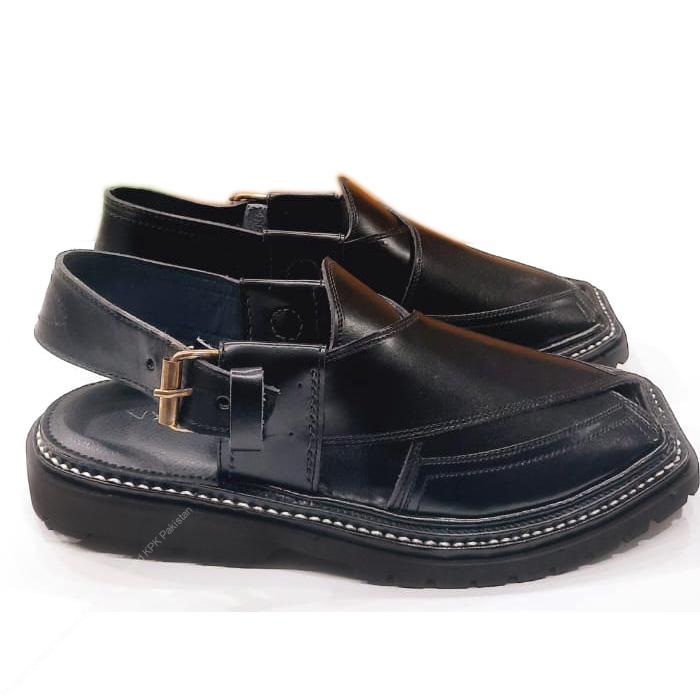 Premium Black Peshawari Chappal with Vibram Sole - Image 2